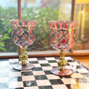 Mackenzie-Childs Circus Roses Set of Two Wine Glasses
